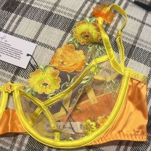 NWT For Love And Lemons Floral Bra 38B in Orange/ Yellow - Picture 2 of 6